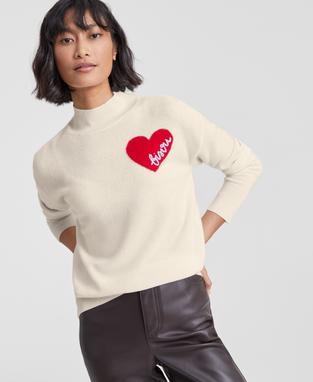 Charter Club Women's Petite Cashmere Bisou Mock Neck Sweater, Created For Macy's In Vanilla Ice Combo