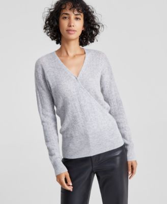 Charter Club - Women's Cashmere Long-Sleeve Pointelle Surplice Sweater