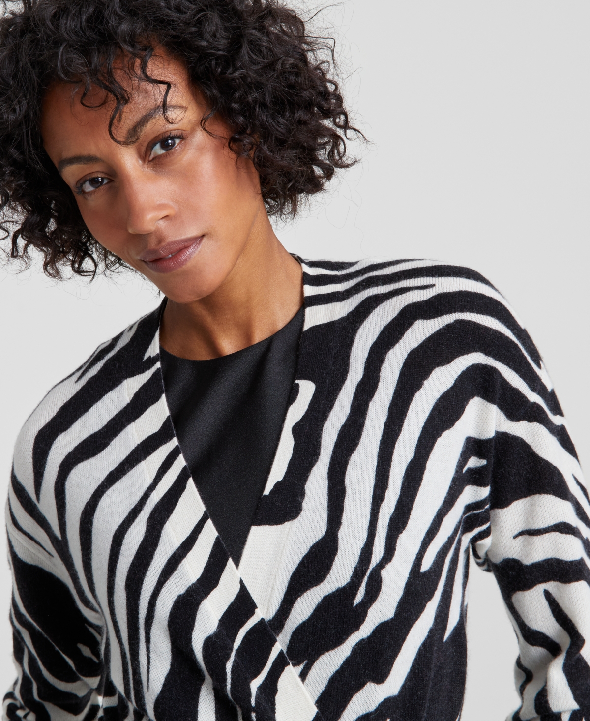Charter Club Women's 100% Cashmere Zebra-Print Belted Duster, Created for Macy's