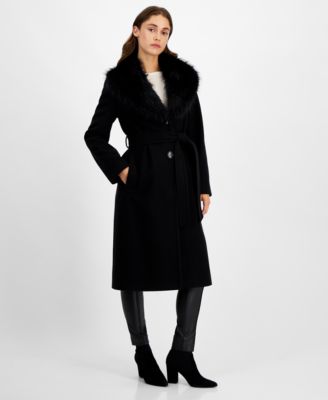 Sam Edelman Women s Belted Faux Fur Collar Walker Coat Macy s