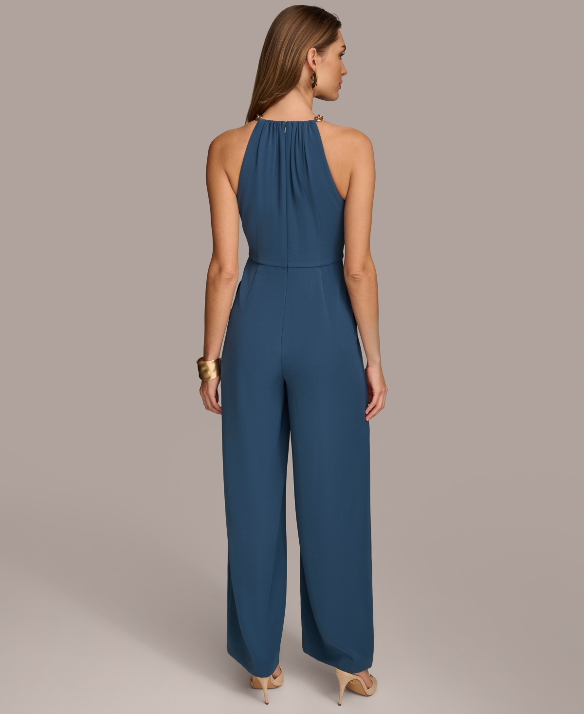 Donna Karan Chain Strap Wide Leg Jumpsuit In Tide
