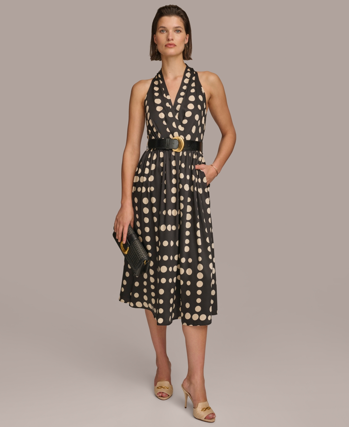 Women's Printed Belted A-Line Dress - Black Canvas