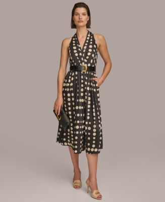 【Donna Karan New York】Linen-Blend Polka-Dot A-Line Dress Donna Karan New York Women's Linen-Blend Polka-Dot A-Line