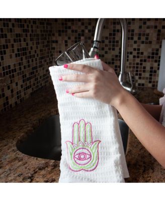 Set of 2 Kitchen Towels, "Luck" Designs to Choose From, One Embroidered Towel with Design and One Matching Solid Color Towel, 16 x 26 in., 100% Cotton