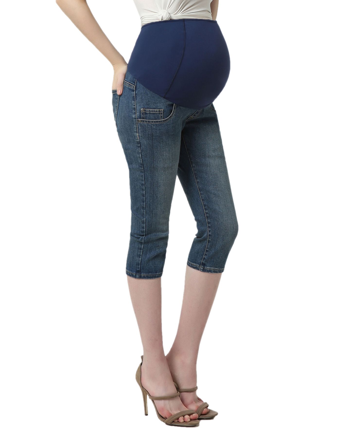 Женские джинсы kimi + kai Maternity Courtney Stretch Denim Capri, цвет: Средний индиго — фото 2