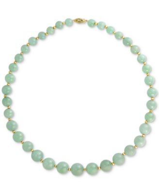 Macy's - Dyed Green Jade & Polished Bead Graduated 18" Collar Necklace in 14k Gold