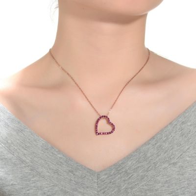 Sterling Silver with Round Cubic Zirconia Thick Open Heart Frame Necklace