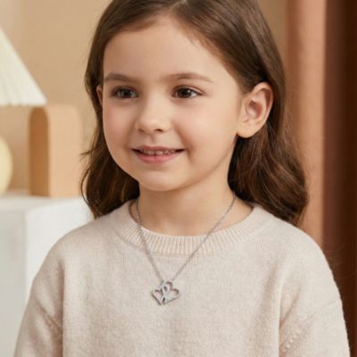 Brilliant Sterling Silver Double Heart CZ Paved Pendant Necklace