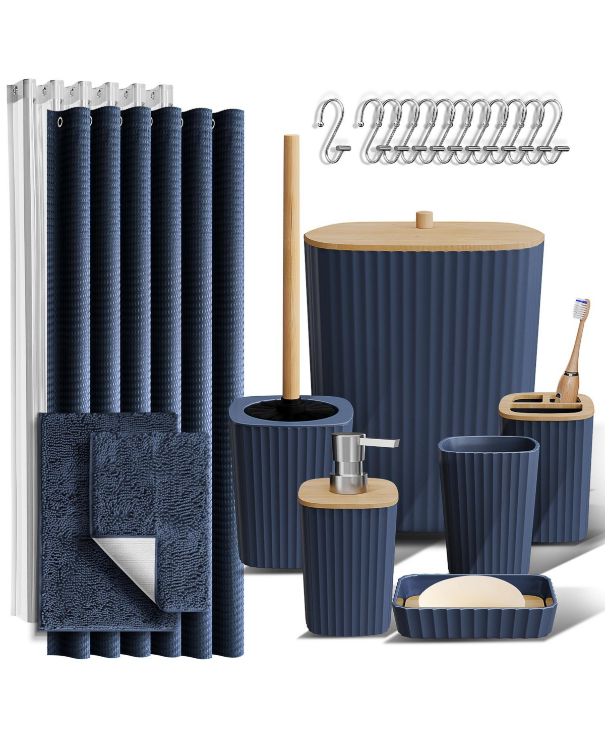 22 Piece Complete Bathroom & Vanity Accessories Set - Navy blue