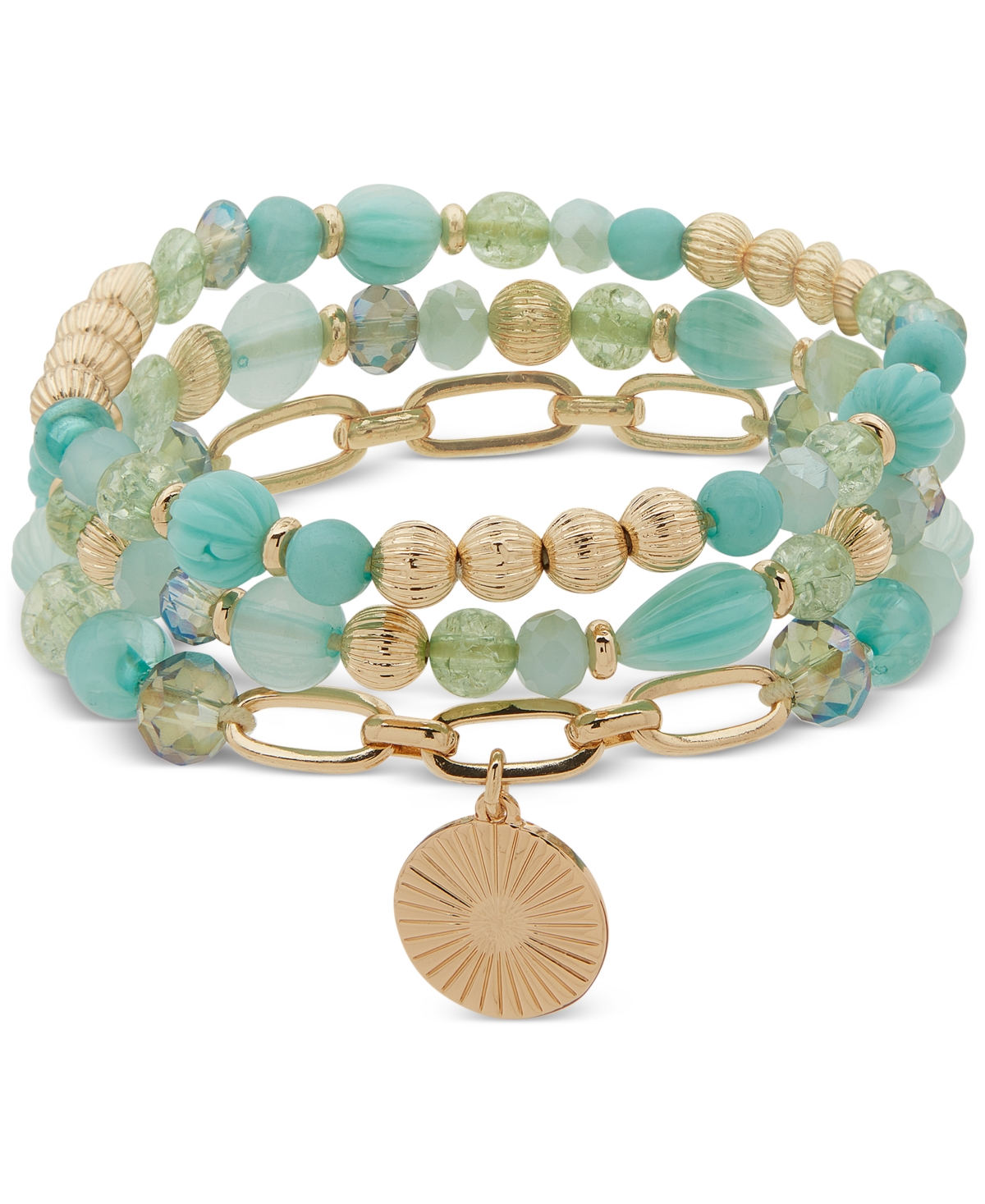 Shop Anne Klein Gold-tone 3-pc. Set Blue Multi Bead Stretch Bracelet