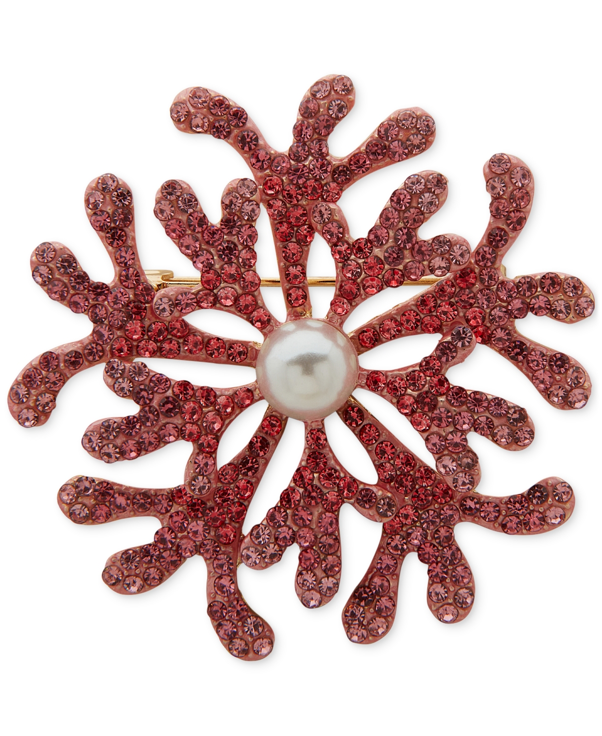 Anne Klein Gold-tone Color Pave & Imitation Pearl Sea Coral Pin In Burgundy