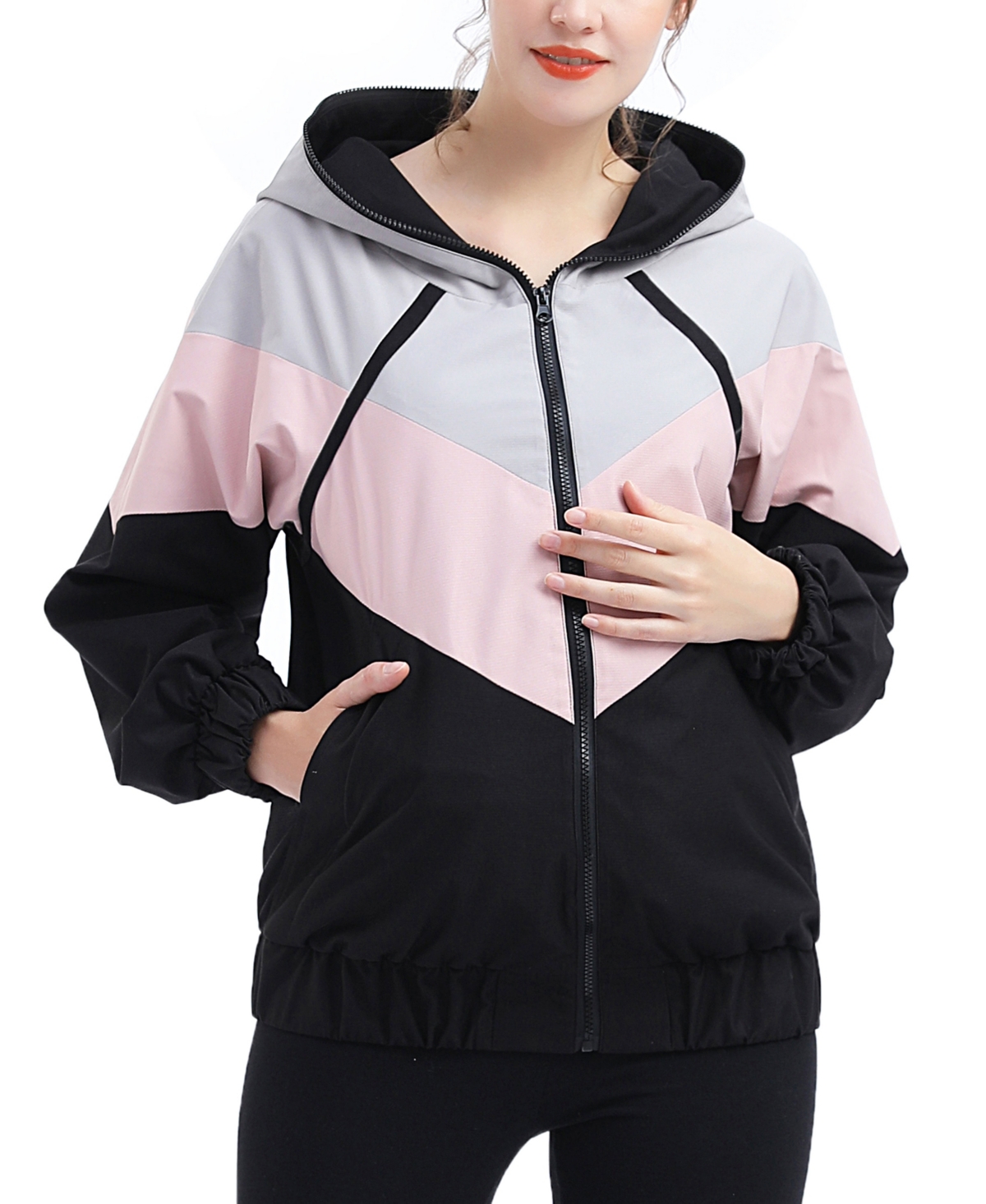 kimi + kai Maternity Water-Resistant Shell Hooded Active Jacket - Multicolored