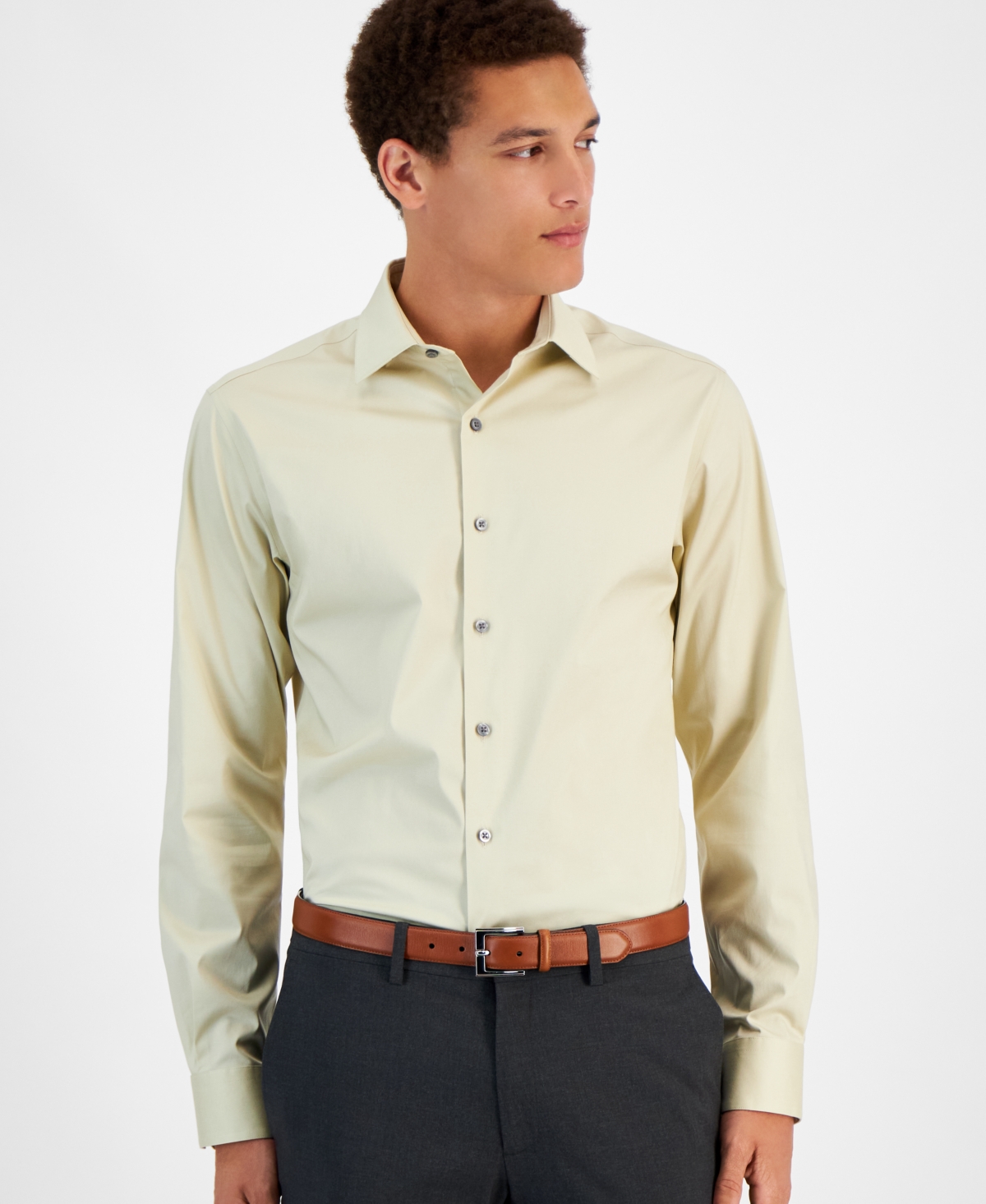 Men's Slim-Fit Temperature Regulating Dress Shirt, Created for Macy's - Brown Rice