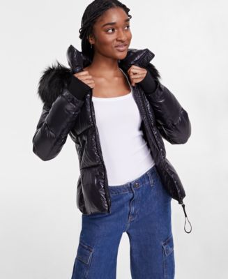 S13 Women's Hooded Allie Faux-Fur-Trim Hooded Puffer Coat - Macy's