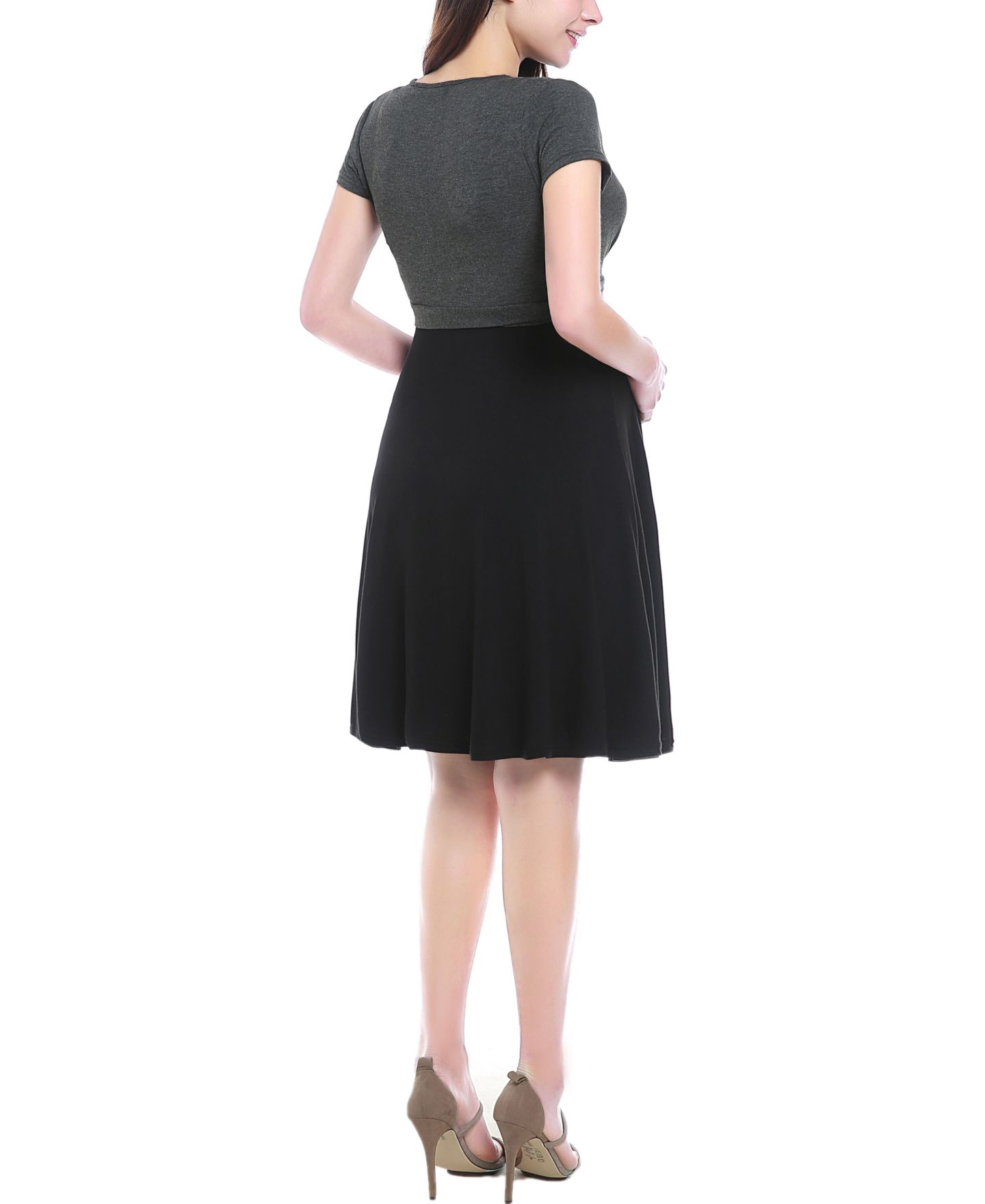 Женское платье kimi + kai V-Neck Faux Wrap Nursing, цвет: Чёрный / Серый — фото 3