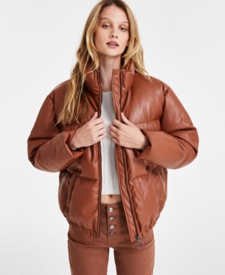CoffeeShop - Juniors' Faux-Leather Cropped Puffer Coat