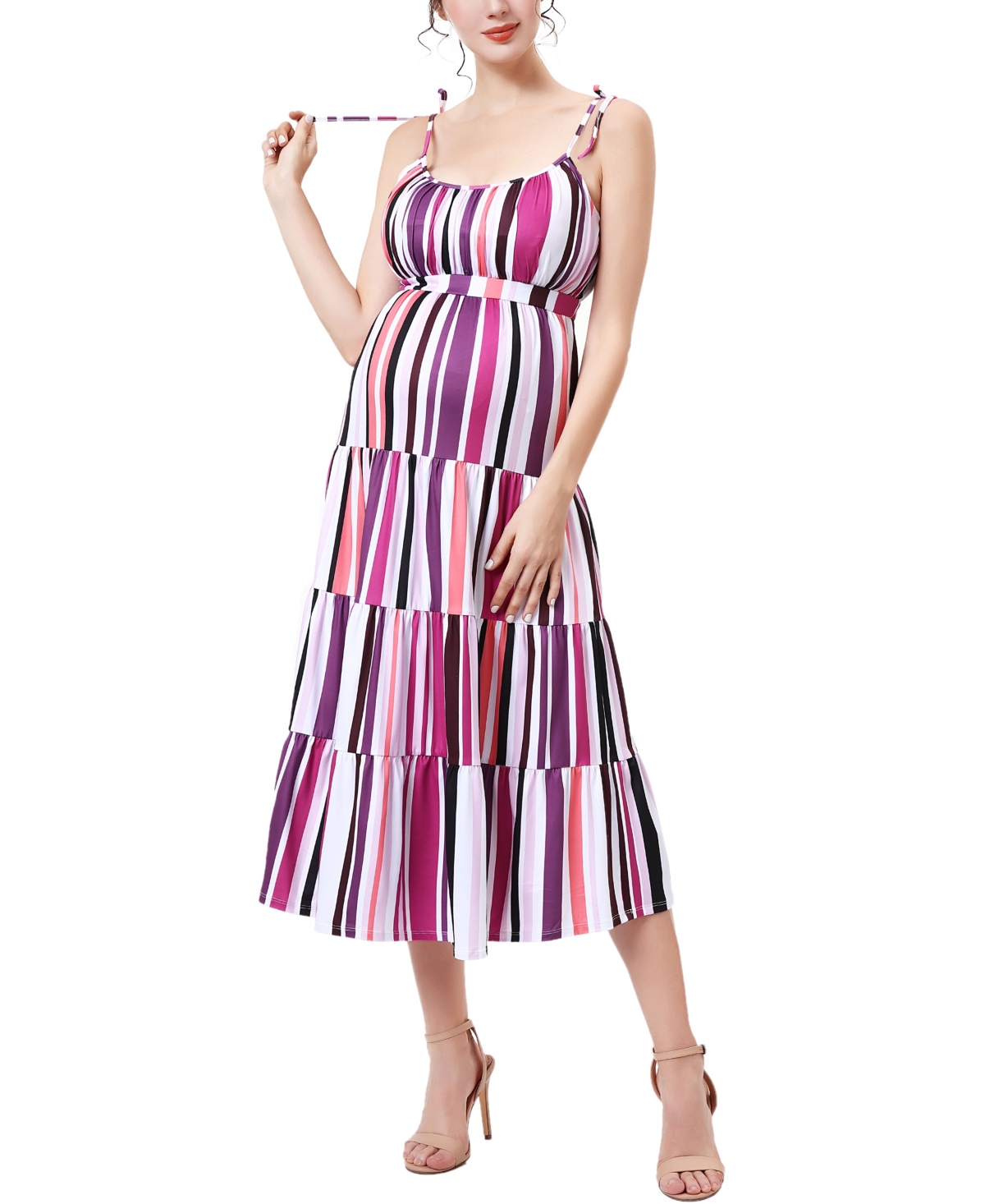 kimi + kai Maternity Fit and Flare Ruffle Dress - Multicolored