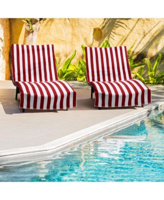 California Cabana Chaise Lounge Covers (2 Pack), Striped Color Options, 30x85 in. with 8" Fitted Pocket for Beach or Pool Chair