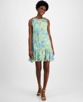 Robbie Bee - Women's Shoulder-Tie Ruffled Flounce-Hem Dress