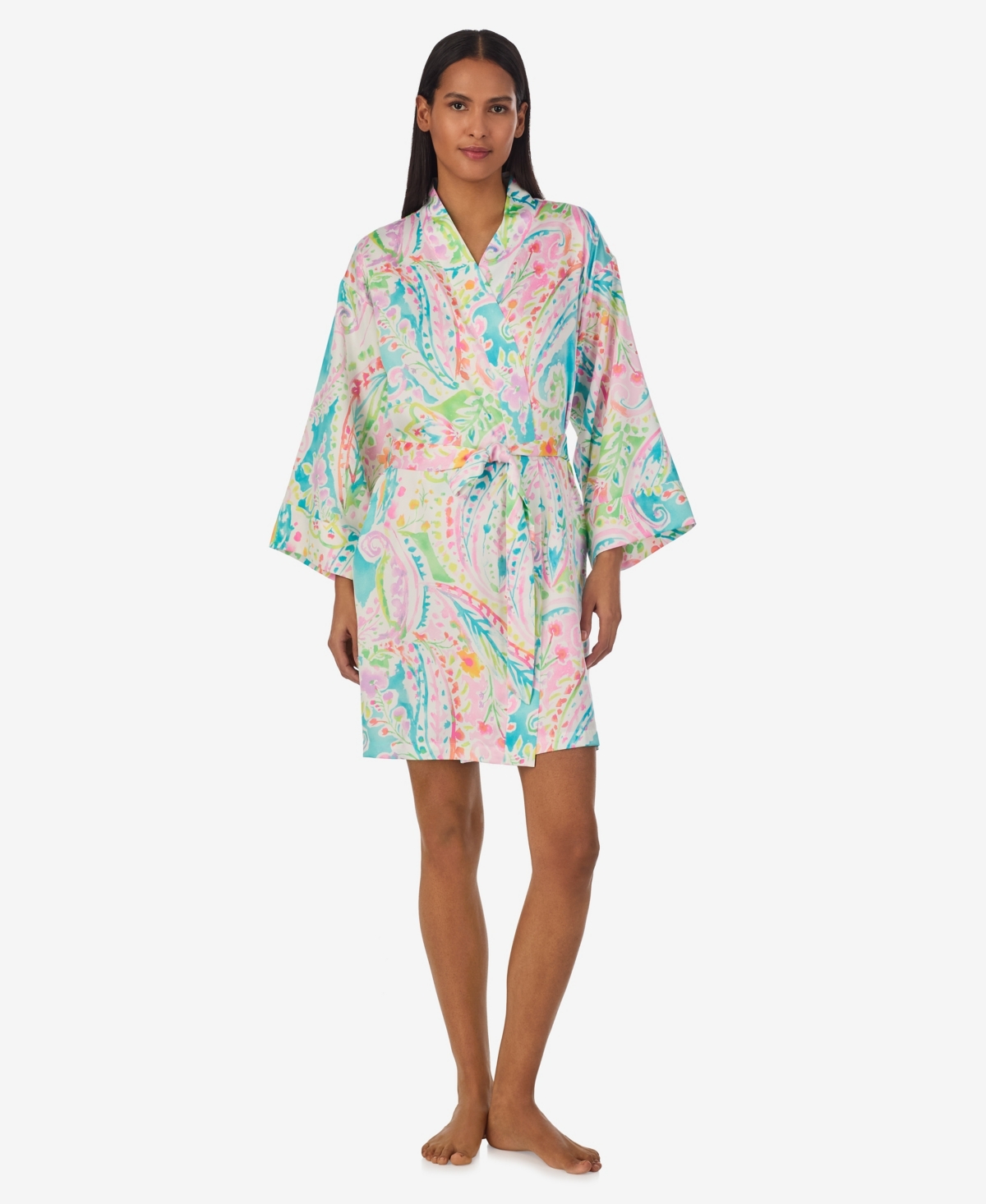 Shop Lauren Ralph Lauren Short Kimono Robe In Multpais