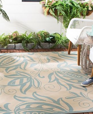 Courtyard CY6109 Cream and Aqua 5'3" x 7'7" Outdoor Area Rug