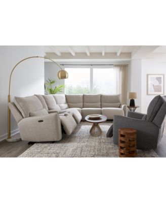 Olper 6-Pc. Fabric Zero Wall Sectional Sofa with Three Power Motion Pieces & Console, Created for Macy's