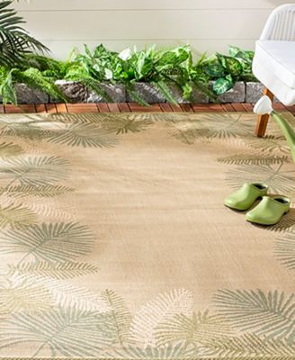Courtyard CY7945 Cream and Green 5'3" x 7'7" Sisal Weave Outdoor Area Rug