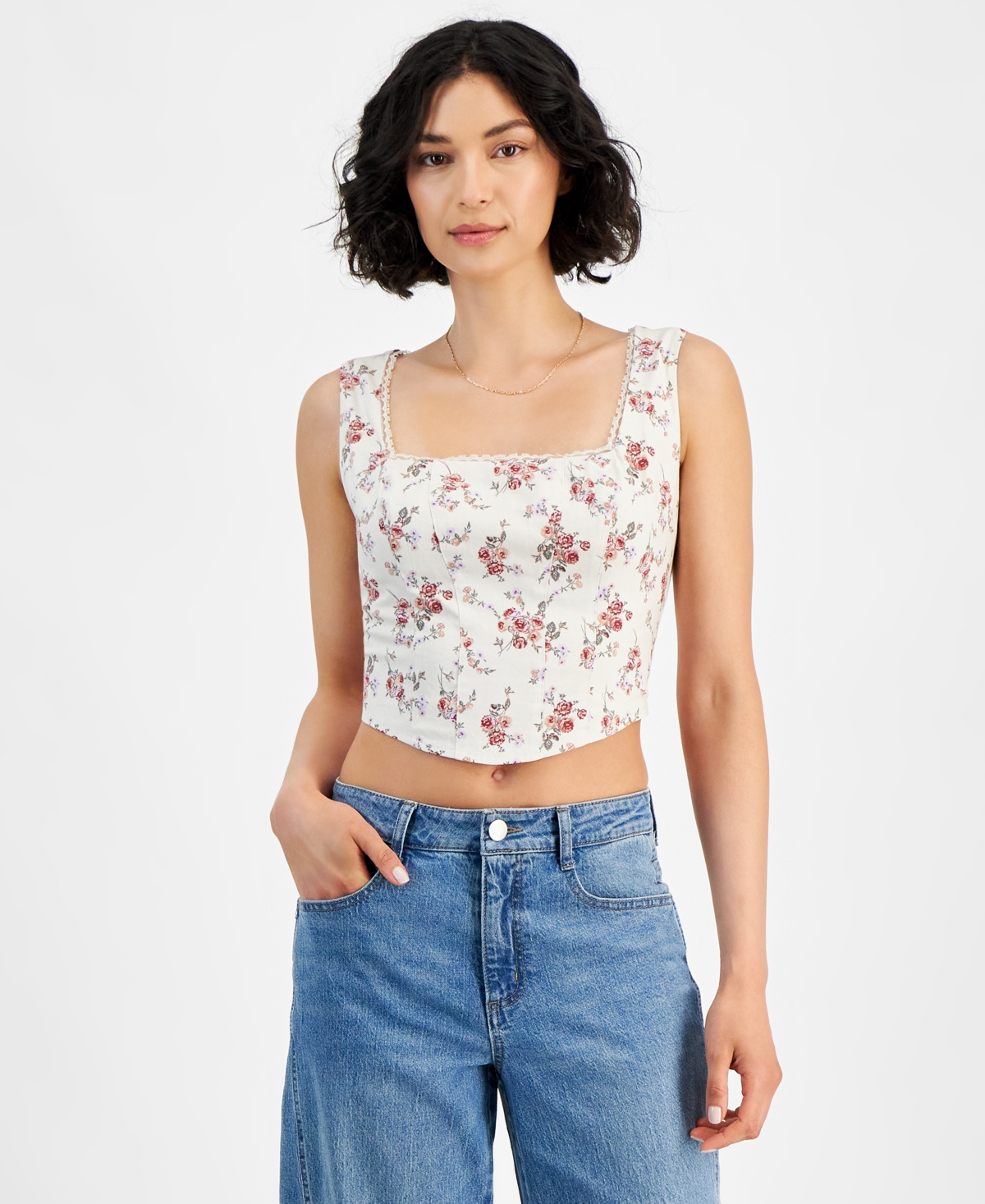 Women's Floral Corset Top, Created for Macy's - Cream Bouquet