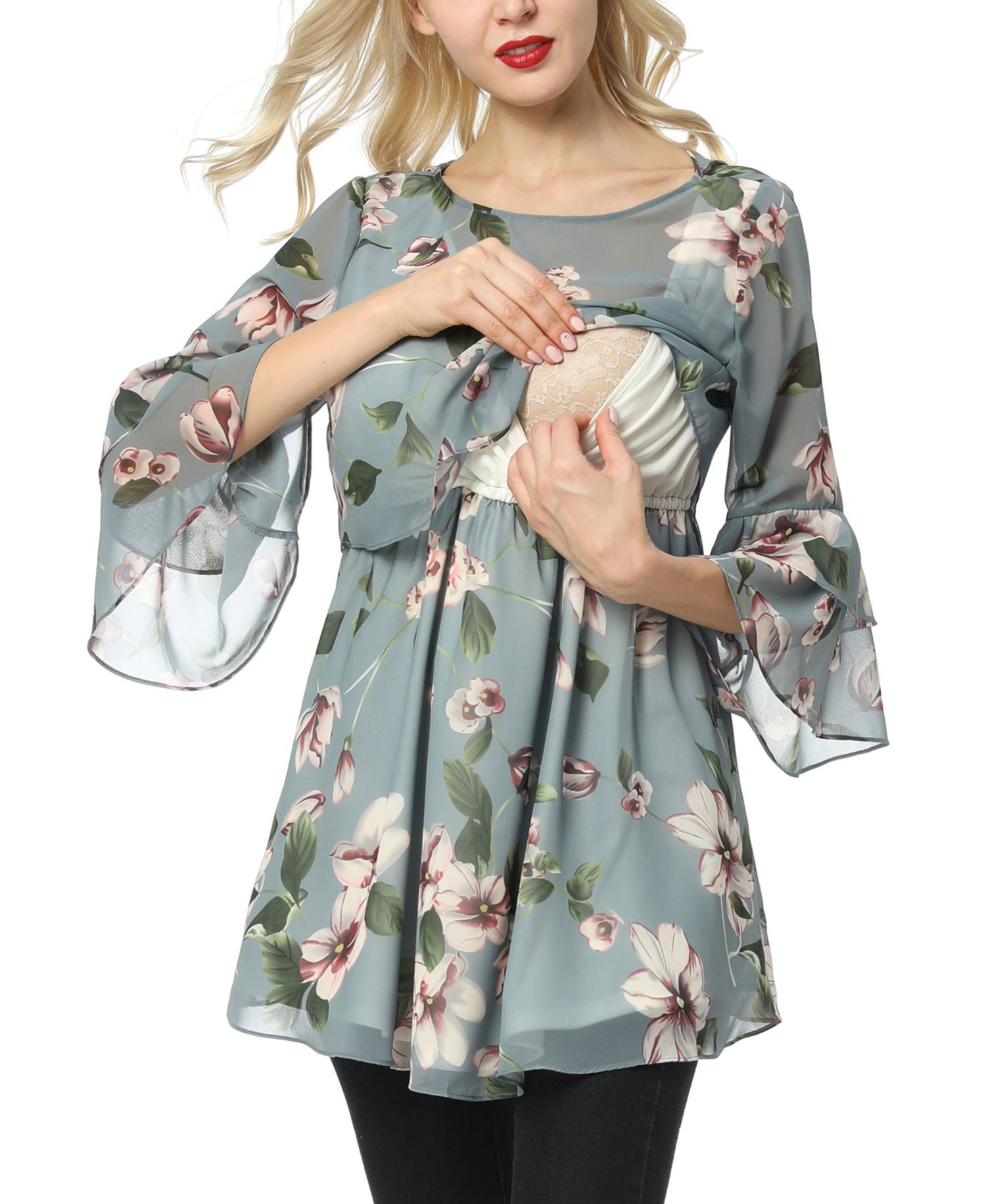 Women's Floral Print Chiffon Nursing Blouse