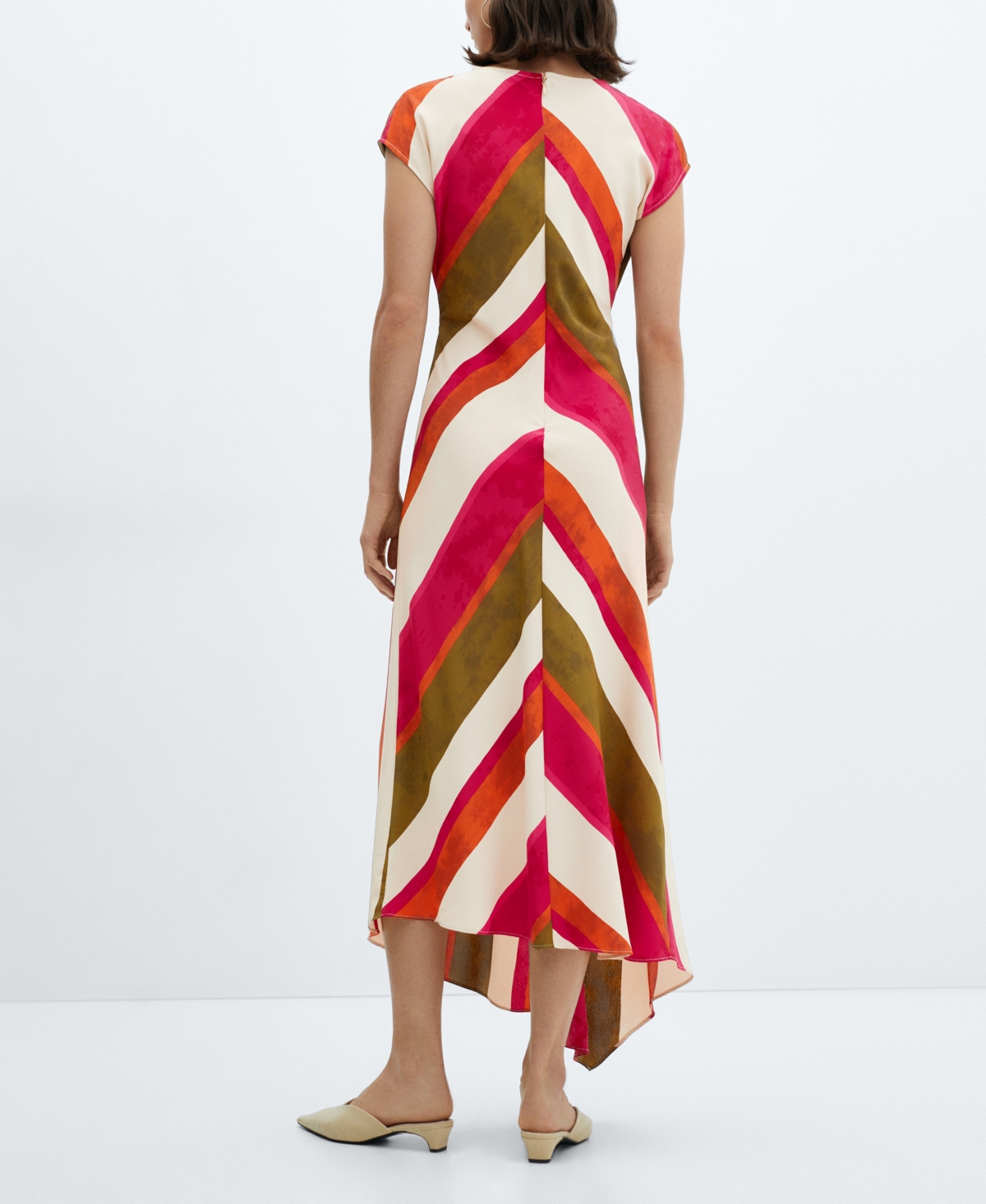 Shop Mango Women's Cut-out Striped Dress In Light Beige