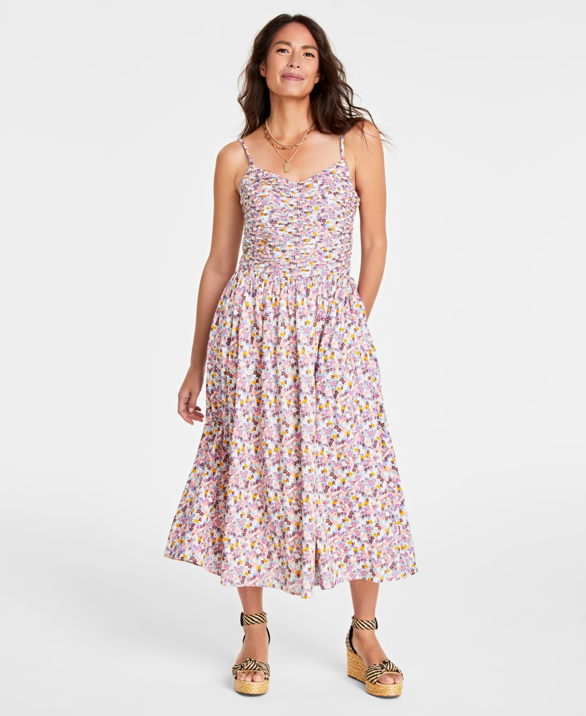 On 34th Women's Soft Corset Midi Dress, Created For Macy's In Pastel Rose Combo