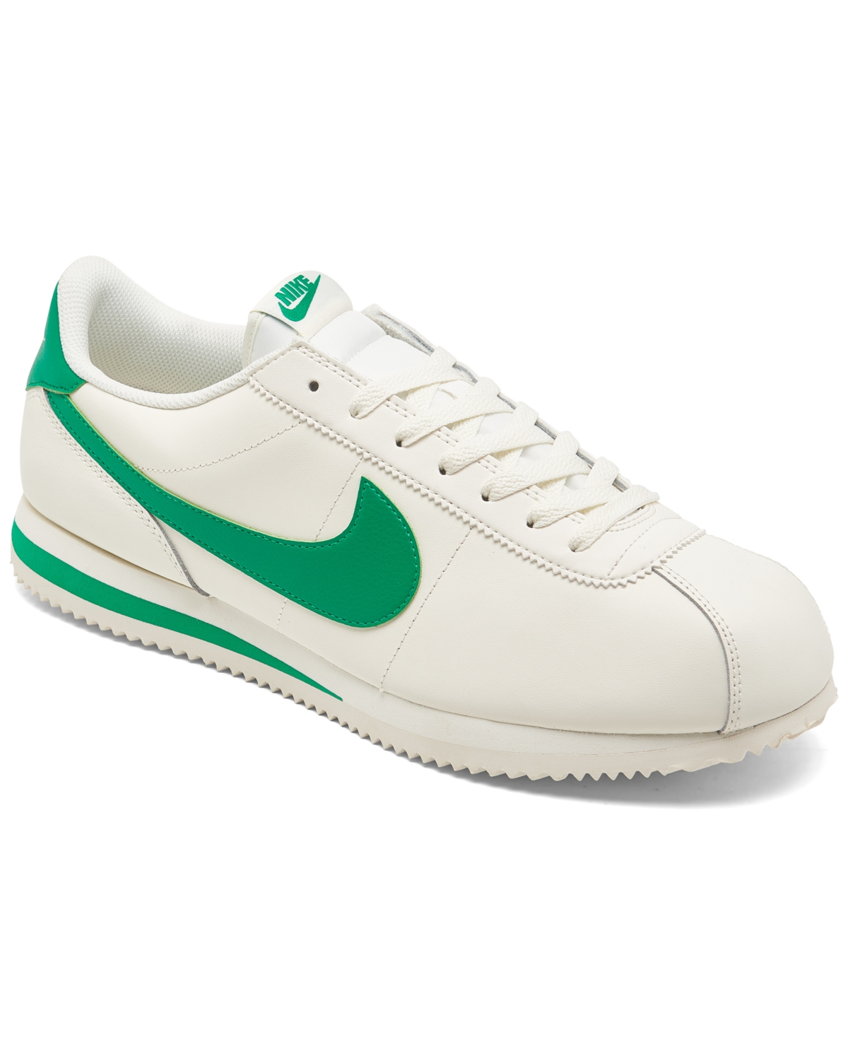 Shop Nike Men's Classic Cortez Leather Casual Sneakers From Finish Line In Sail,stadium Green