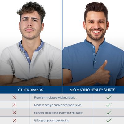 Men's Short Sleeve Henley Polo Shirt with Contrast-Trim