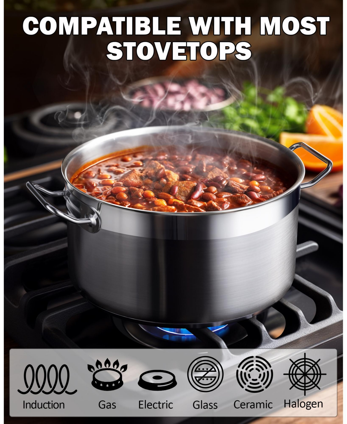 Cooks Standard 6-Quart Stock Pot with Lid, Professional 18/10 Stainless Steel Stockpot Dutch Oven Casserole Cooking Pot, Ollas de Cocina, Compatible w