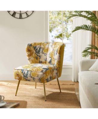 1 piece Tufted Floral Fabric Gold Metal Legs  Accent Chair
