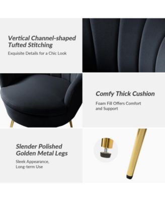 Modern Velvet Barrel Chair with Channel Tufted Back