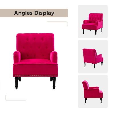 Jakub 28.5" W Velvet Tufted Polyester Armchair with Nailhead Trim