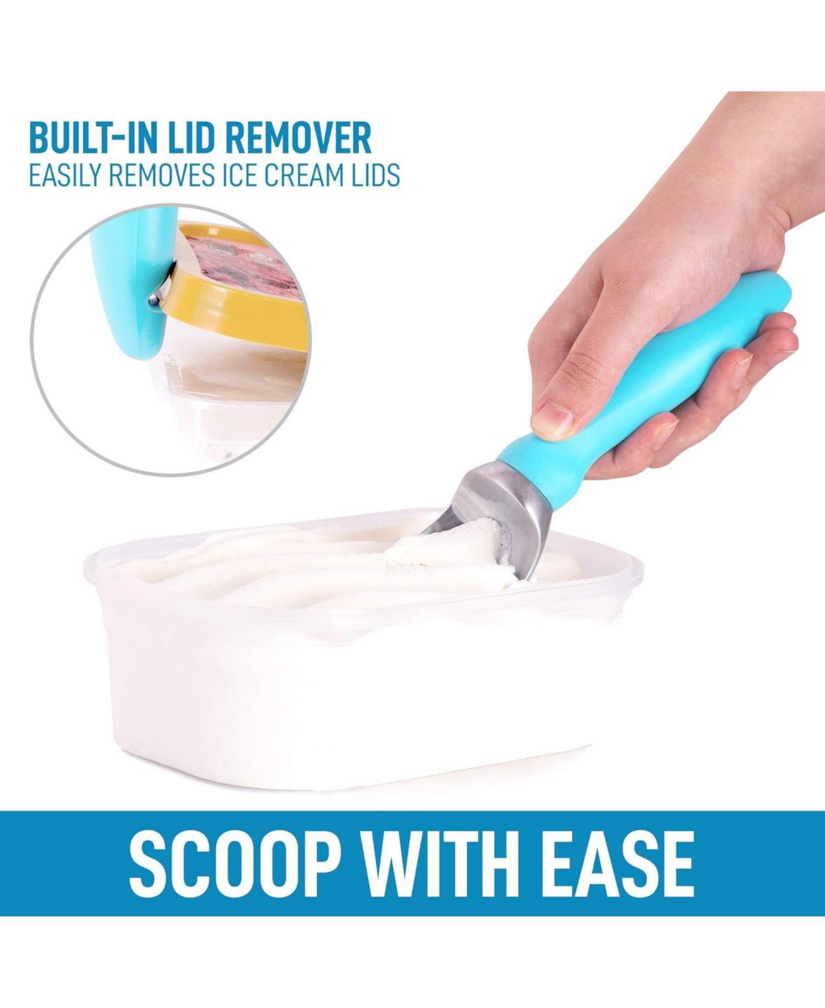 Zulay Kitchen Ice Cream Scoop With Soft Easy Grip Handle - Ice Cream Scooper With Built-in Lid Opener