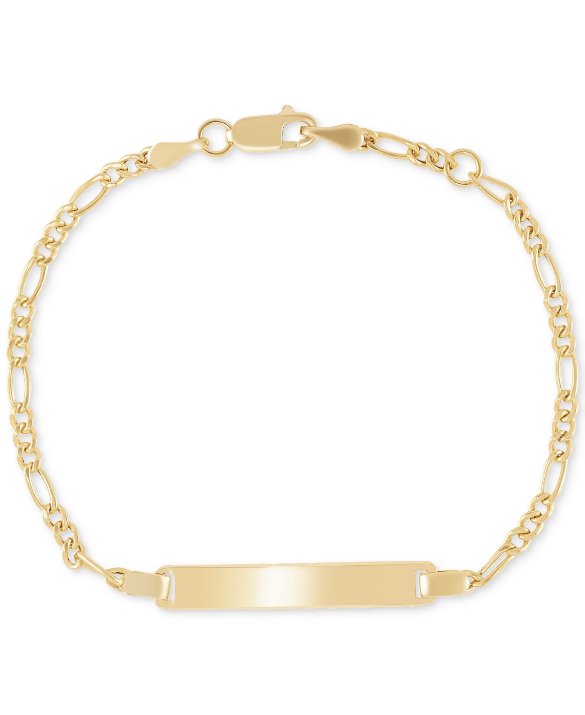 Macy's Kids' Children's Polished Id Plate Figaro Link Chain Bracelet In 14k Gold