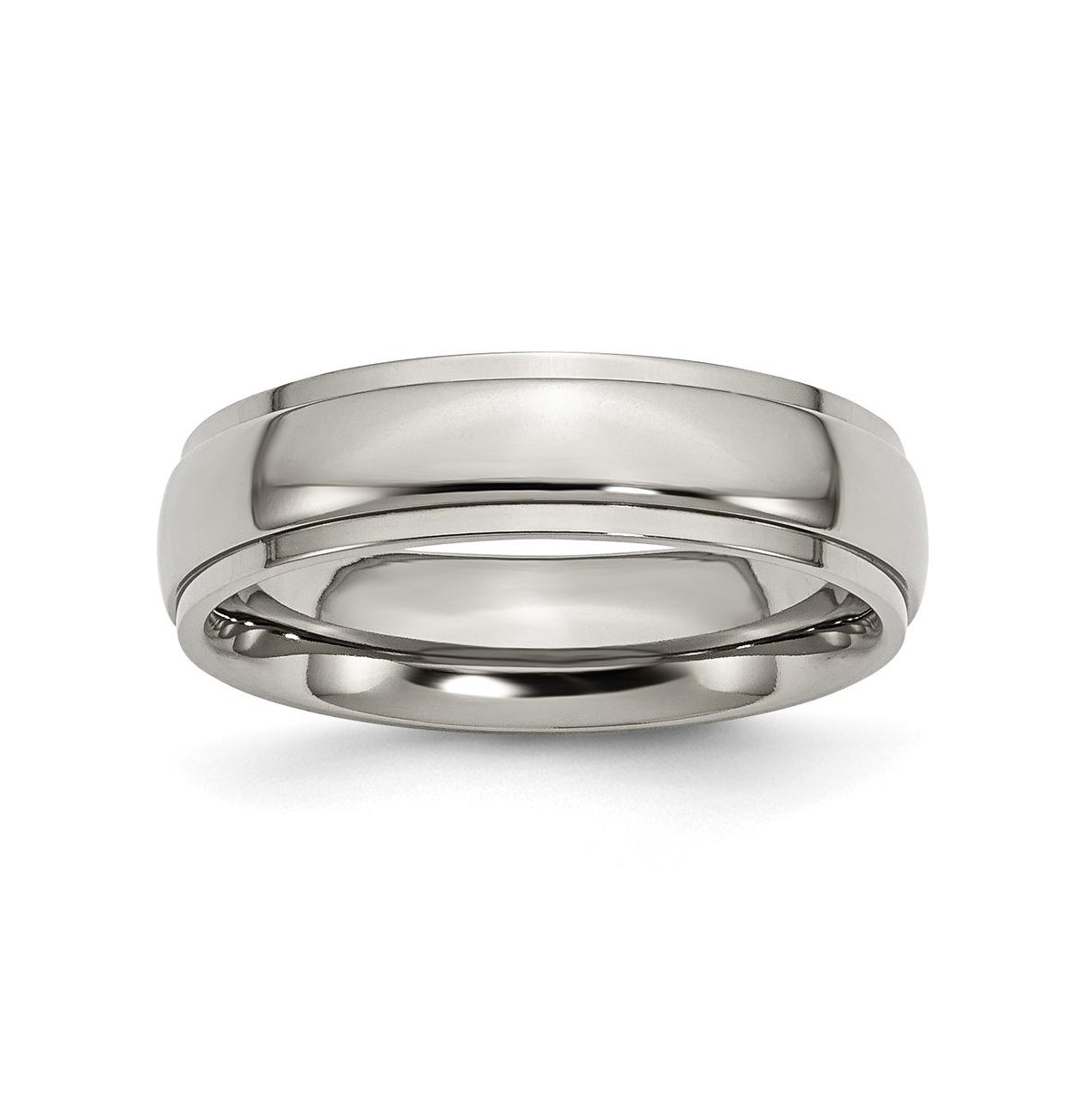Titanium Polished Ridged Edge Wedding Band Ring - White