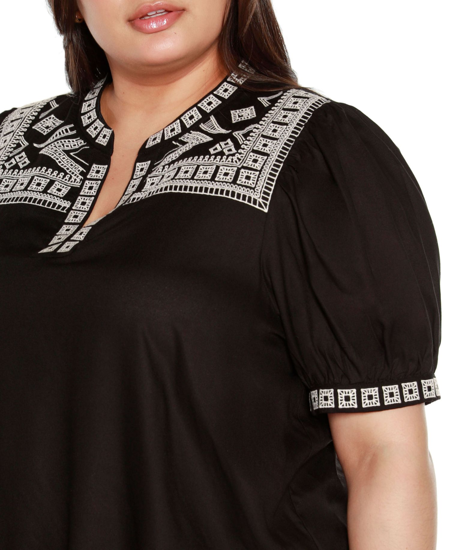 Black Label Plus Size Embroidered Boho Short Sleeve Top