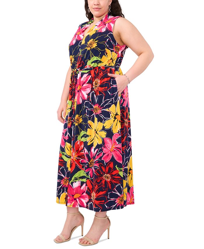 Plus Size Button Front Tie Waist Sleeveless Dress main image 0