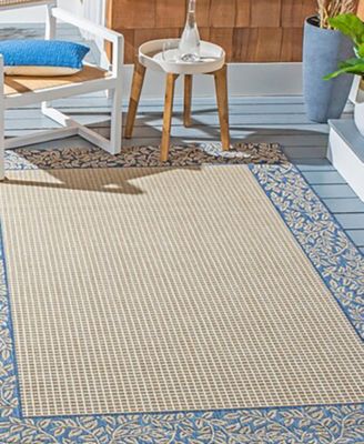Courtyard CY0727 Natural and Blue 5'3" x 7'7" Outdoor Area Rug