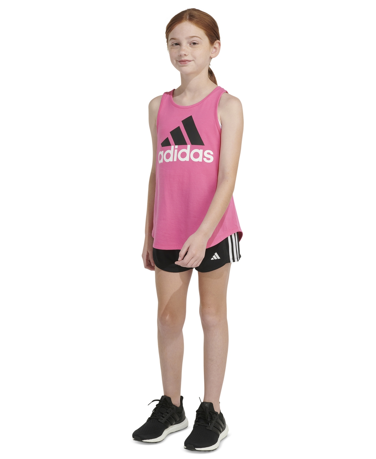 adidas Big Girls Sleeveless Curved-Hem Cotton Logo TankTop
