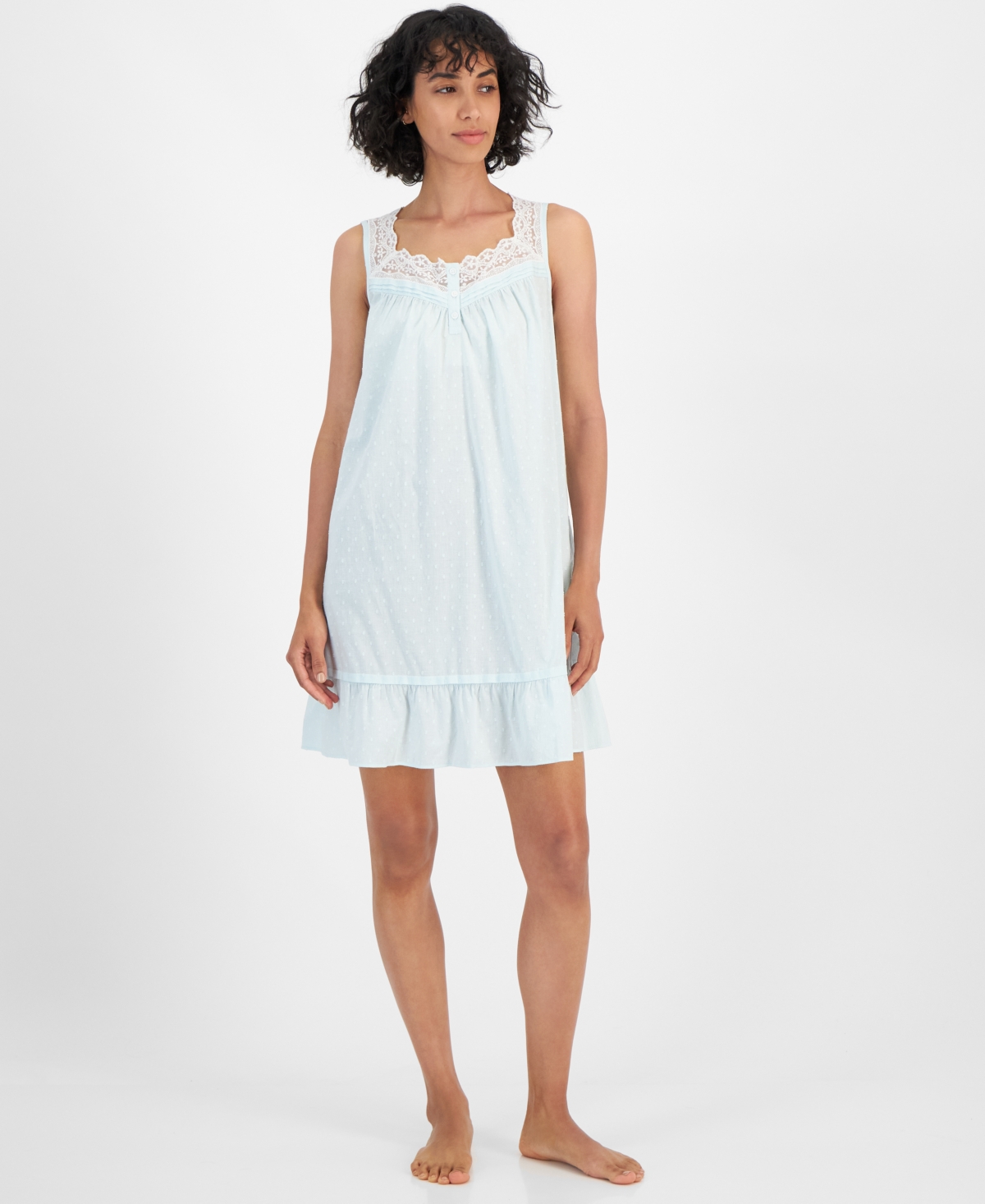 Women's Cotton Lace-Trim Chemise, Created for Macy's - Blue Glass