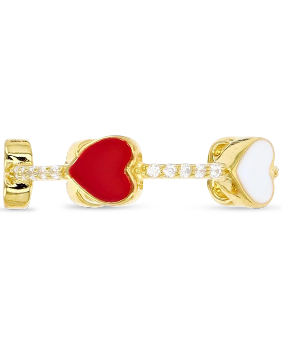 Cubic Zirconia & Red & White Enamel Polished Heart Ring in 14k Gold-Plated Sterling Silver - Red  White