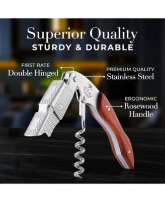 Double Hinged Corkscrew Wine Opener with Foil Cutter & Cap Remover