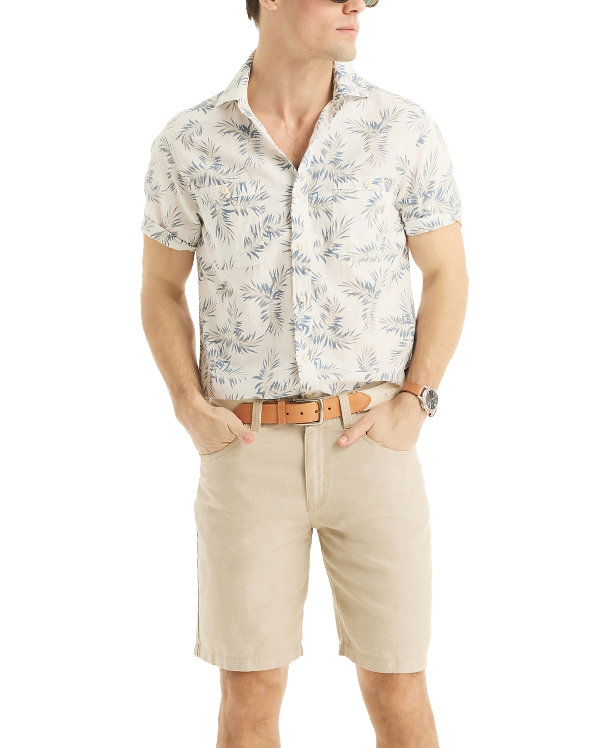 Men's Classic-Fit Tropical Leaf-Print Button-Down Shirt - Bright Wht