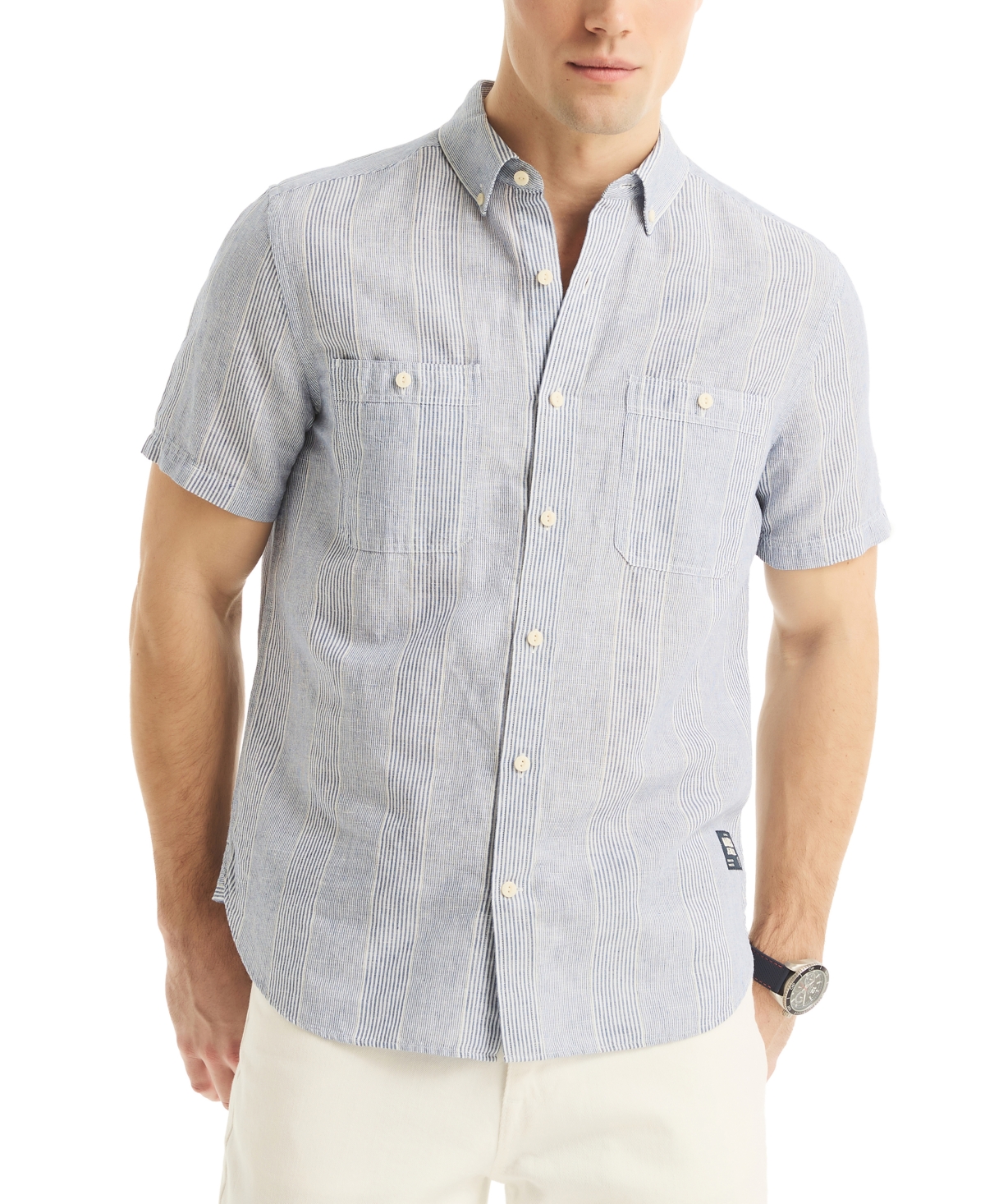 Nautica Men's Classic-fit Stripe Button-down Shirt In Satellblue