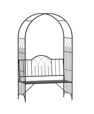 80" Steel Metal Outdoor Garden Arbor Archway with Bench Seating Black